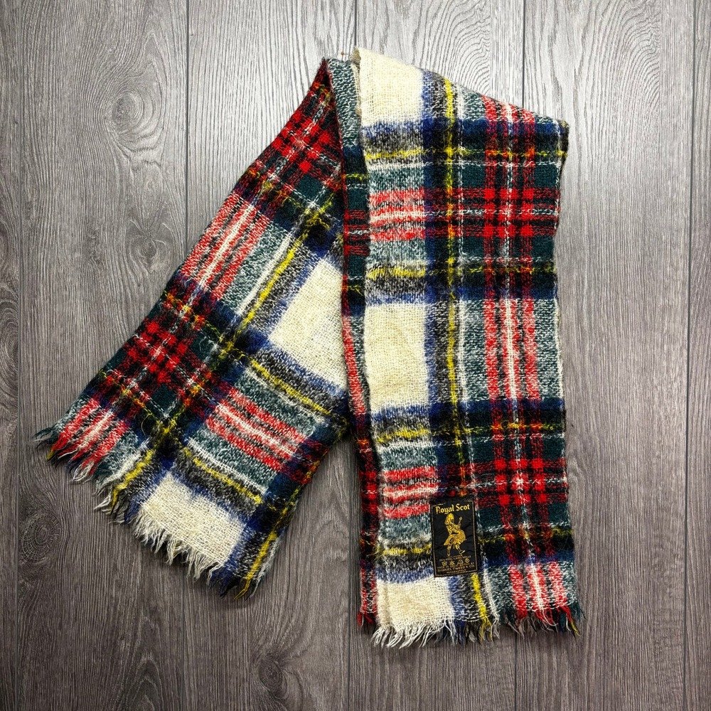 Royal Scot Vintage Mohair Wool Plaid Scarf Samuel Tweed Great Britain 48x34